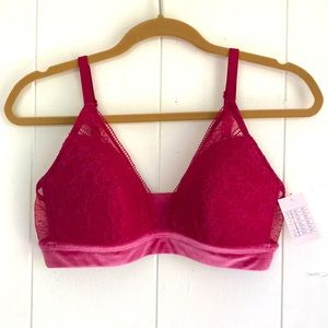 Red Bralette with Lace and Velvet - Large